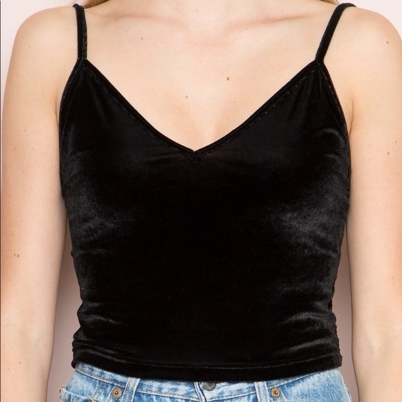 Brandy Melville Black Velour Cropped Cami Tank Top - Picture 1 of 3